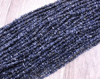 Perline di zaffiro blu naturale lunghe 34", perline non tagliate, perline blu, 4-5 mm, creazione di gioielli, perline lisce lucidate, perline di pietre preziose, prezzo all'ingrosso