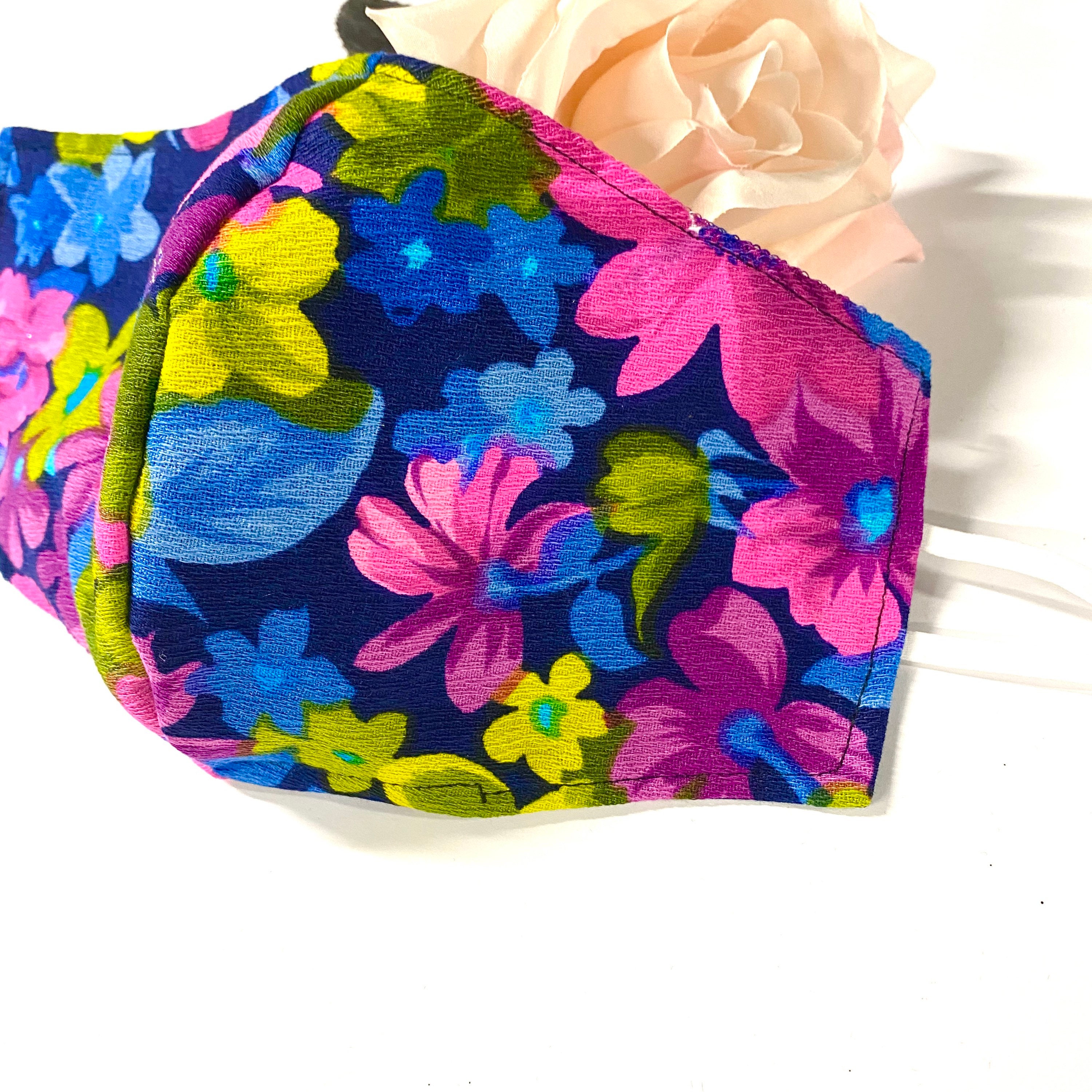 Vintage fabric Floral Face Mask With Nose Wire. Bright Summer Etsy