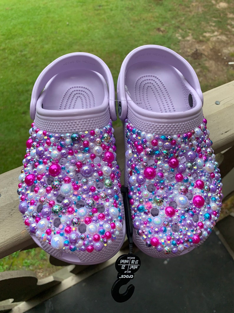 purple and black crocs