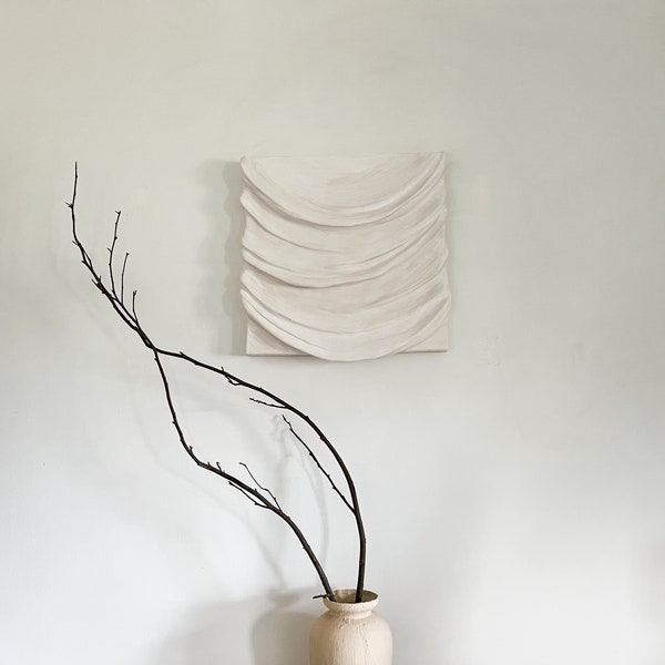 Draped Wall Sculpture - Plaster Textured Art - Fabric Sculpture - Large Wall Sculpture - 3D Wall Art - Neutral Wabi Sabi Decor