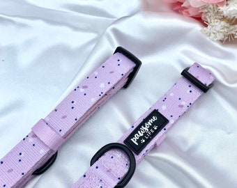 Cute Dog Collar, Lilac Polka Dot Accessories, Birthday Gift For Dog, Soft Padded Puppy Adjustable Collar, Designer Stylish Patterned Fabric