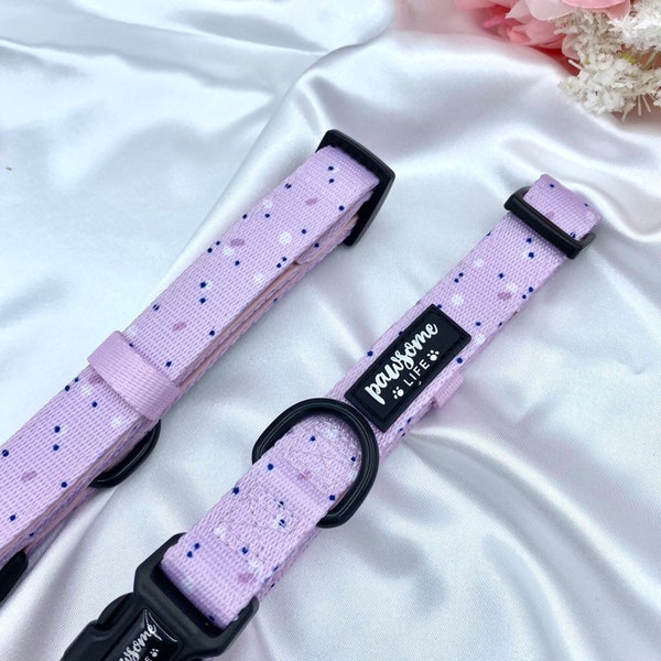 Cute Dog Collar, Lilac Polka Dot Accessories, Birthday Gift For Dog, Soft Padded Puppy Adjustable Collar, Designer Stylish Patterned Fabric