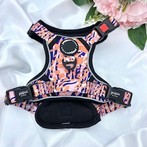 Cute Dog Harness Set, Orange Leopard Print Accessories, Small Girl Harness, Soft Padded Puppy Chest Adjustable Harness, Designer No Pull