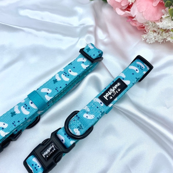 Cute Dog Collar, Pastel Teal Boy Accessories, Birthday Gift For Dog, Soft Padded Puppy Adjustable Collar, Designer Stylish Patterned Fabric