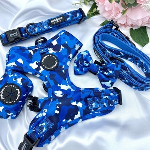 Dog Harness Set, Cute Harness and Leash, Collar Lead Matching Bundle, Soft Padded Adjustable, Puppy Walking Accessories, Camo Camouflage Boy