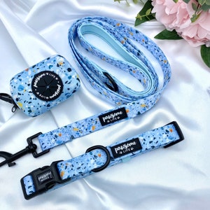 Dog Collar Set, Cute Collar and Leash, Lead Matching Bundle, Small Soft Padded Adjustable, Puppy Walking Accessories, Terrazzo Abstract