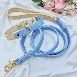 Blue Leather Dog Collar and Leash Leather Collar Boy Dog Collar Leather Dog Leash Small Dog Collar Large Dog Collar Leather Dog Accessories