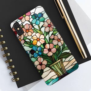 Glasmalerei Blumen iPhone oder Samsung Hülle, Robuste Glänzende Schutzhülle, Ästhetisches Mosaik Blumenstrauß Frauen Geschenk, Trendige Künstlerische Abdeckung