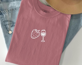 Strawberry Wine Comfort Colors® Shirt, Minimalist Summer Fruit & Wine Tee, Soft Washed Graphic Top