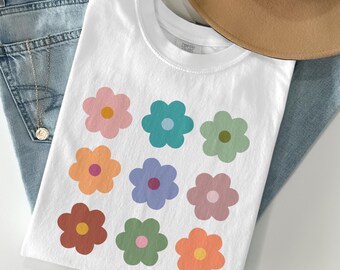 Daisies Comfort Colors® Shirt, Flower Market Top, Daisy Flower Tee, Cute Colorful Shirt for Nature Lover, Garden Pressed Flowers Graphic