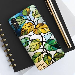 Glasmalerei-Pflanzen-iPhone- oder Samsung-Hülle, robuste Schutzhülle, ästhetisches Mosaik-Pflanzenliebhaber-Frauengeschenk, trendige künstlerische Abdeckung