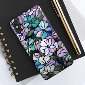 Stained Glass Floral iPhone oder Samsung Hülle, Robuste Schutzhülle Glossy, Ästhetisches Mosaik Blumen Geschenk für Frauen, Trendy Künstlerische Abdeckung