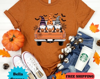 Halloween Gnomes Shirt, Fall Gnome Shirt, Vintage Truck Shirt, Fall Holiday Shirt, Gift for Friend, Gnome T-shirt, Fall Tee, Bella Canvas