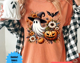 Comfort Colors® Floral Ghost Shirt, Autumn Shirt, Cute Fall Shirt, Gift for Friend, Halloween Shirt, Floral Ghost T-Shirt, Free Shipping