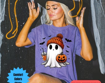 Comfort Colors Ghost Shirt: Halloween Coffee Tee