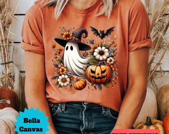 Floral Ghost Shirt, Autumn Shirt, Cute Fall Shirt, Bella Canvas, Gift for Friend, Halloween Shirt, Floral Ghost T-Shirt, Free Shipping