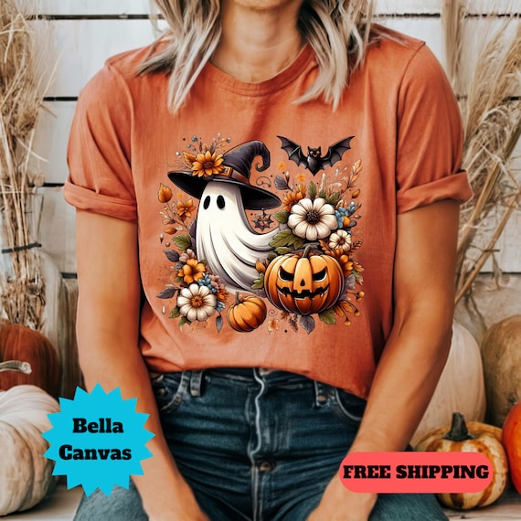 Floral Ghost Shirt, Autumn Shirt, Cute Fall Shirt, Bella Canvas, Gift for Friend, Halloween Shirt, Floral Ghost T-Shirt, Free Shipping