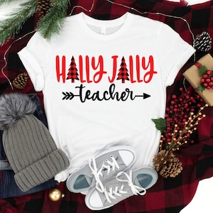Teacher Christmas Shirt, Holly Jolly Teacher Shirt, Teacher Gift, Christmas Shirt, Gift for Teacher, Teacher T-Shirt, Bestseller, Unisex