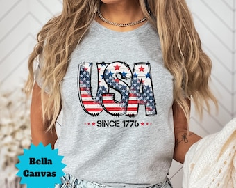 Bella Canvas USA Shirt, 4th of July T-shirt, USA Flag Shirt, USA Logo Shirt, Retro 4th of July, America Shirt, Gift for 4th of July, Cute