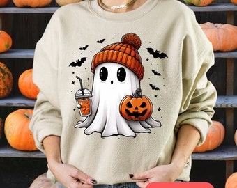 Bella Canvas Halloween Shirt, Cute Ghost Shirt, Coffee Ghost Shirt, Ghost T-Shirt, Free Shipping, Halloween Tee, Fall Shirt, Ghost Tee