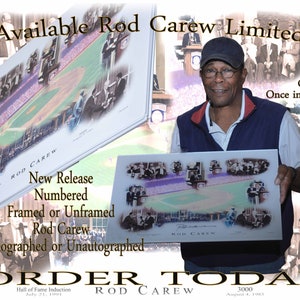 Rod Carew AUTOGRAPHED PRINT   Hall of Fame and 3000 Hit Lithograph