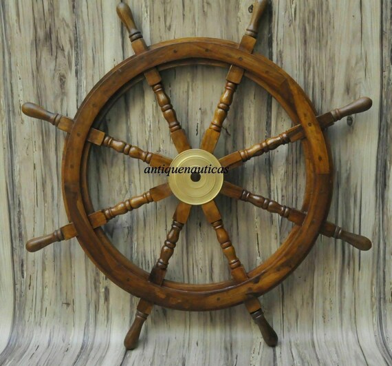 Nautical Wooden Ship Steering Wheel Pirate Decor Wooden Brass Fishing Wall Boat