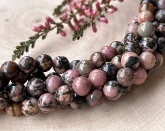 Rhodonite beads mottled 6 mm strand