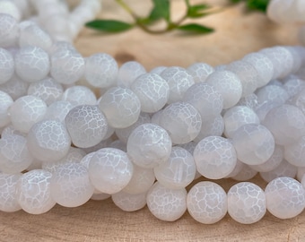 Agate White Frosted Matte 8mm 6mm strand