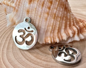 Om pendant, stainless steel, silver-colored