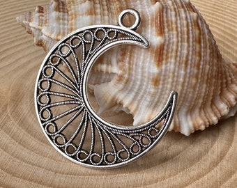 Crescent Moon Antique Silver Tone Pendant