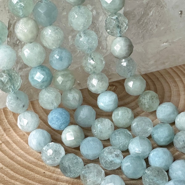 Aquamarine beads faceted 8 mm strand