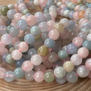 Morganite beads mix pastel colors 6 mm strand undyed
