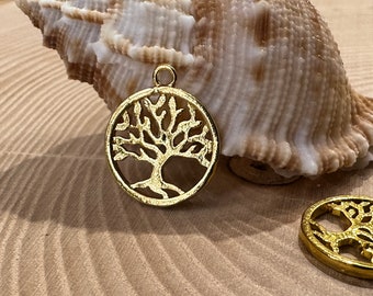 Tree of life pendant brass 18k gold plated