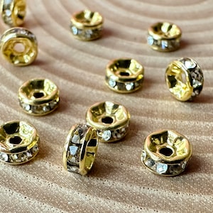 Spacer beads with rhinestones Class A brass gold-plated