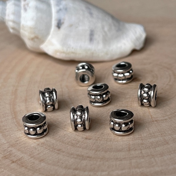 Tibetan metal beads, silver-colored spacer beads, 16 pcs.