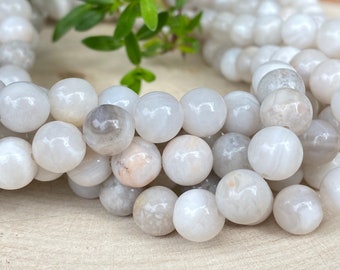 Agate beads natural white 8 mm strand