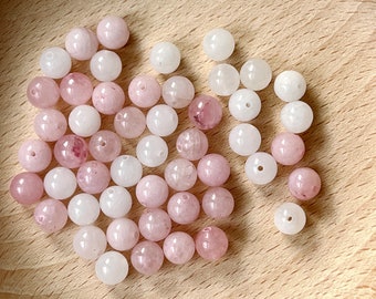 Gemstone beads mix of rose quartz and white jade, 50 beads