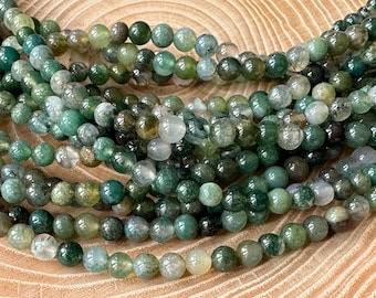 Moss agate beads 4 mm strand