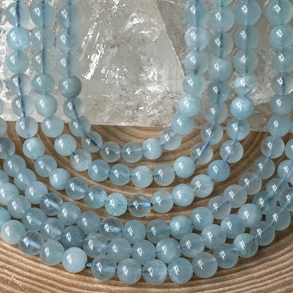 Aquamarine A quality beads 6 mm strand