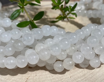 Natürliche weiße Jade Perlen 6mm Strang