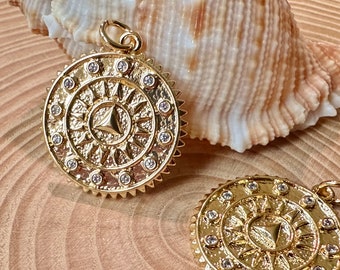 Jewelery pendant sun with zirconia brass 18k gold plated