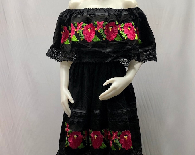 Vestido mexicano, fuera de los hombros, vestido campesina, vestido artesanal, vestido bordado, vestido típico, fiesta mexicana, 5 de mayo , ENVIO GRATIS EN ESTADOS UNIDOS
