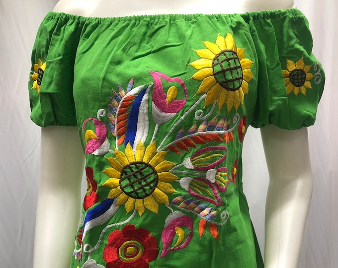 Blusa mexicana, blusa girasoles, blusa fuera de los hombros, blusa bordada, blusa regional, blusa Tipica, blusa artesanal, fiesta mexicana,ENVIO GRATIS EN ESTADOS UNIDOS