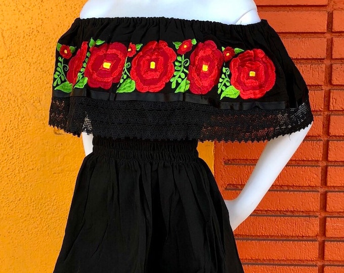 Blusa mexicana, blusa campesina, blusa artesanal, blusa negra bordada , of the shoulders blouse, fiesta, envio gratis en los estados unidos