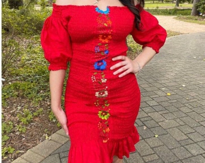 Vestido mexicano bordado, off the shoulder dress, mexican dress, fiesta mexicana, vestido mexicano, vestido artesanal, 5 de mayo, ENVIO GRATIS EN ESTADOS UNIDOS