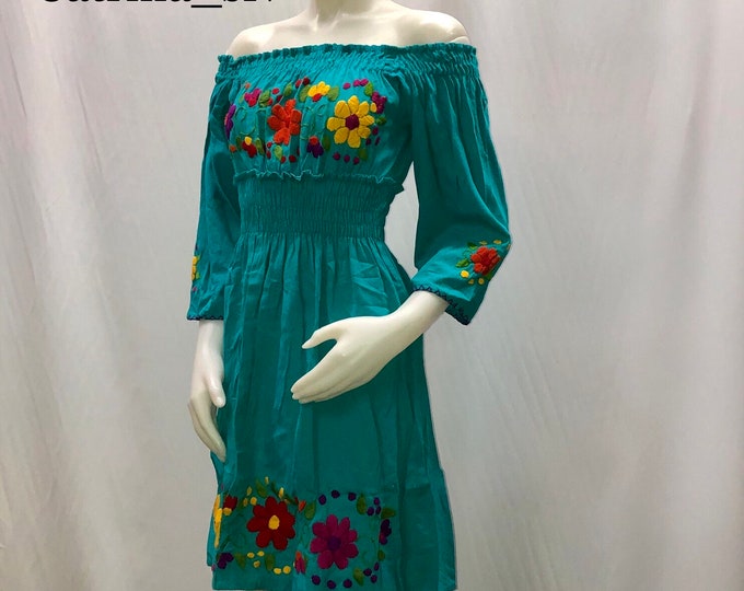 Vestido mexicano, fuera de los hombros, vestido campesina, vestido artesanal, vestido bordado vestido típico, ENVIO GRATIS EN ESTADOS UNIDOS