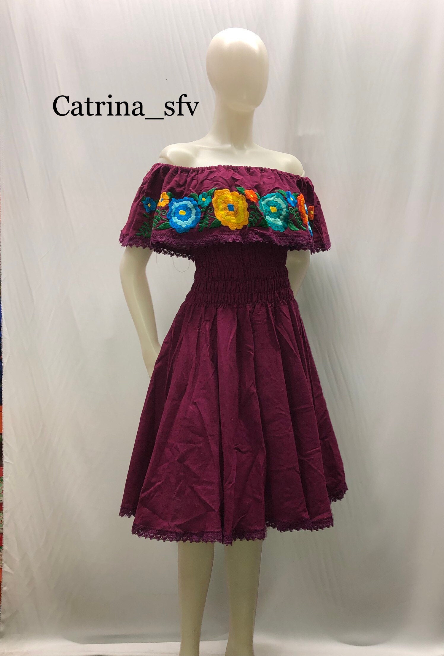 Vestido Mexicano Largo Bordado a Mano H00788 - Huastekoo España