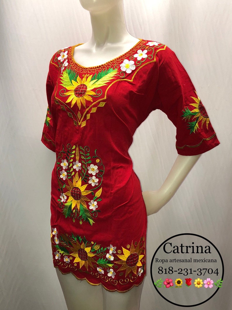 Dress With Sunflowers Embroidered Mexican Dress Mexican Etsy