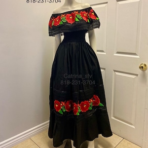 Long Mexican dress, catrina dress, Day of the Dead, May 5, peasant dress, off the shoulders dress, Mexican party