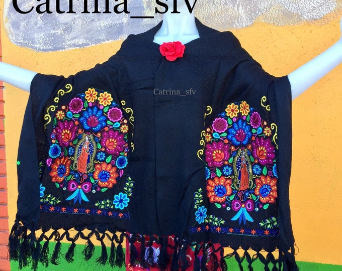 Reboso mexicano, reboso virgen de Guadalupe, virgen de Guadalupe, bufanda, invierno 2021, rebosó artesanal, reboso bordado, fiesta mexicana, ENVIO GRATIS EN ESTADOS UNIDOS